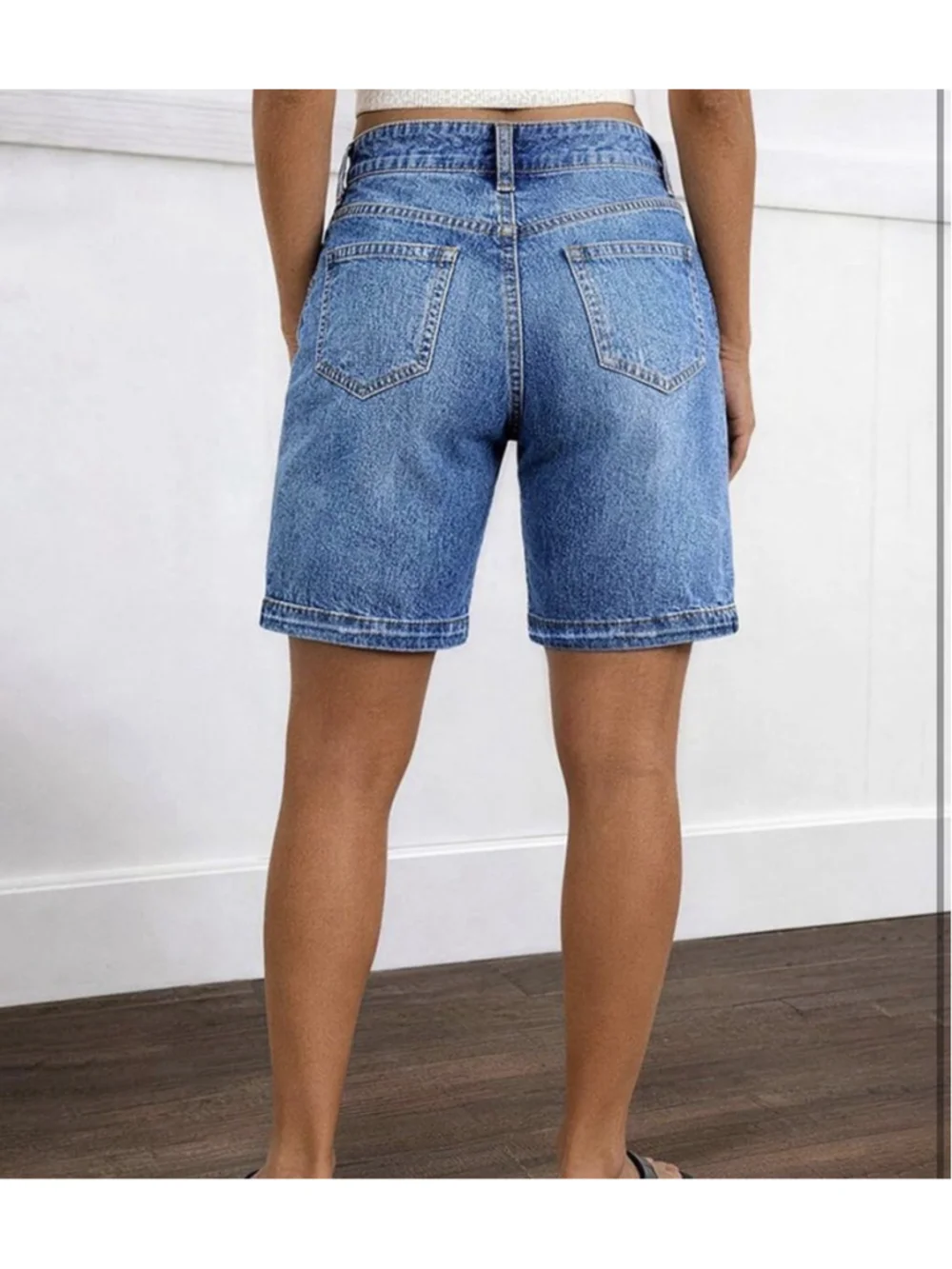 Flamingals Straight Leg Shorts for Women Mid Rise Washed Flap S